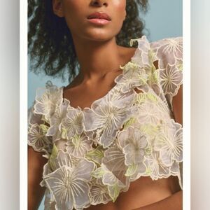 By Anthropologie Sheer Appliqué Top Size Small